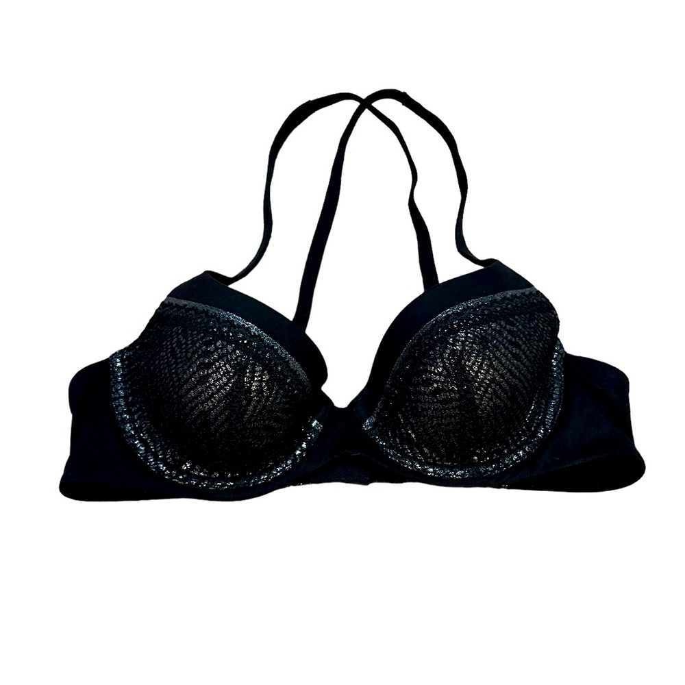 Victoria's Secret lined demi 34A EUC black and silver